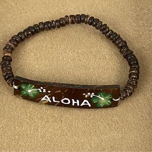 Hawaiian Aloha Hand Painted Wooden Beaded Bracelet